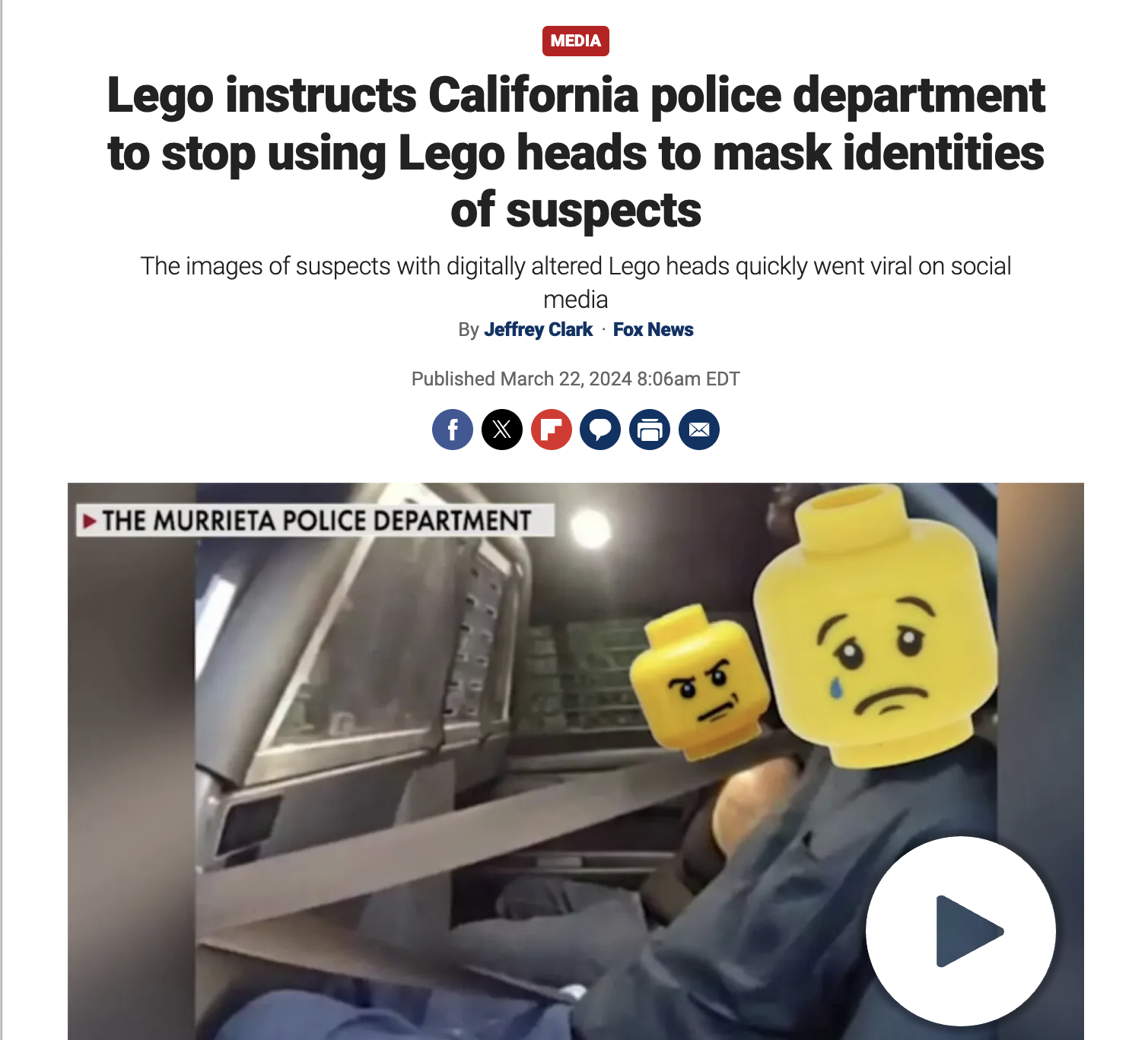 material - Media Lego instructs California police department to stop using Lego heads to mask identities of suspects The images of suspects with digitally altered Lego heads quickly went viral on social media By Jeffrey Clark Fox News Published am Edt The